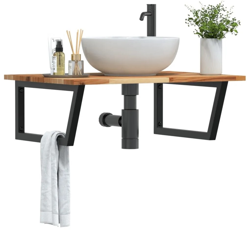 3302923 vidaXL Стенен рафт за мивка, стомана и масивно дърво акация
