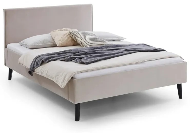 Бяло/кремаво двойно легло 140x200 cm тапицирано без ламелно дъно Leira – Meise Möbel