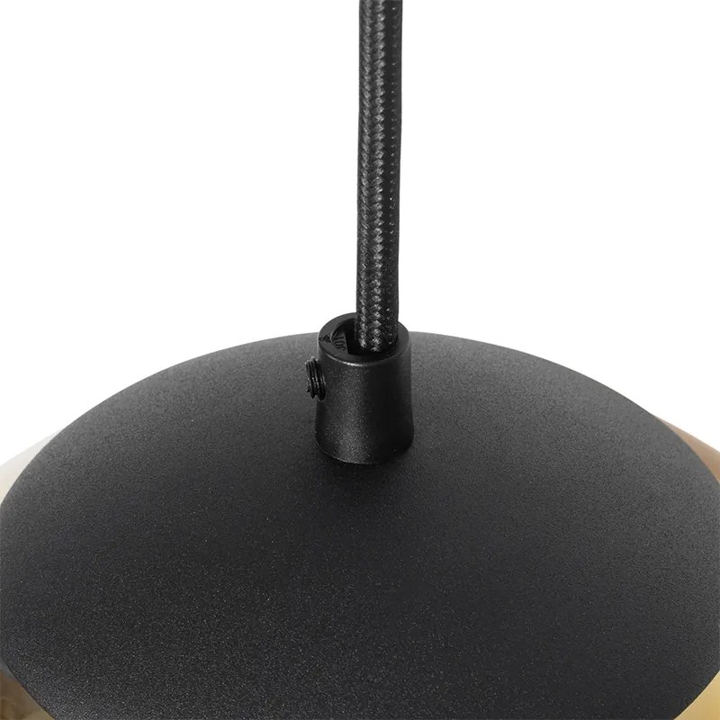 Висяща лампа в стил арт деко черна със златно стъкло кръгла 3-светлинна - Pallon