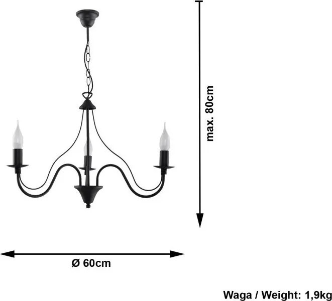 Черно метално висящо осветително тяло ø 60 cm Fiorano – Sollux