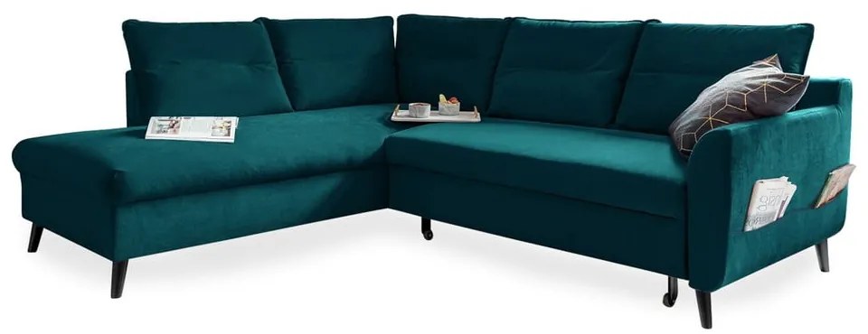 Ъглов разтегателен диван от тюркоазено кадифе L, ляв ъгъл Stylish Stan - Miuform