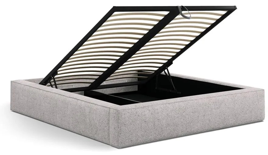 Бежово двойно тапицирано легло с място за съхранение с включена подматрачна рамка 160x200 cm Simon – Micadoni