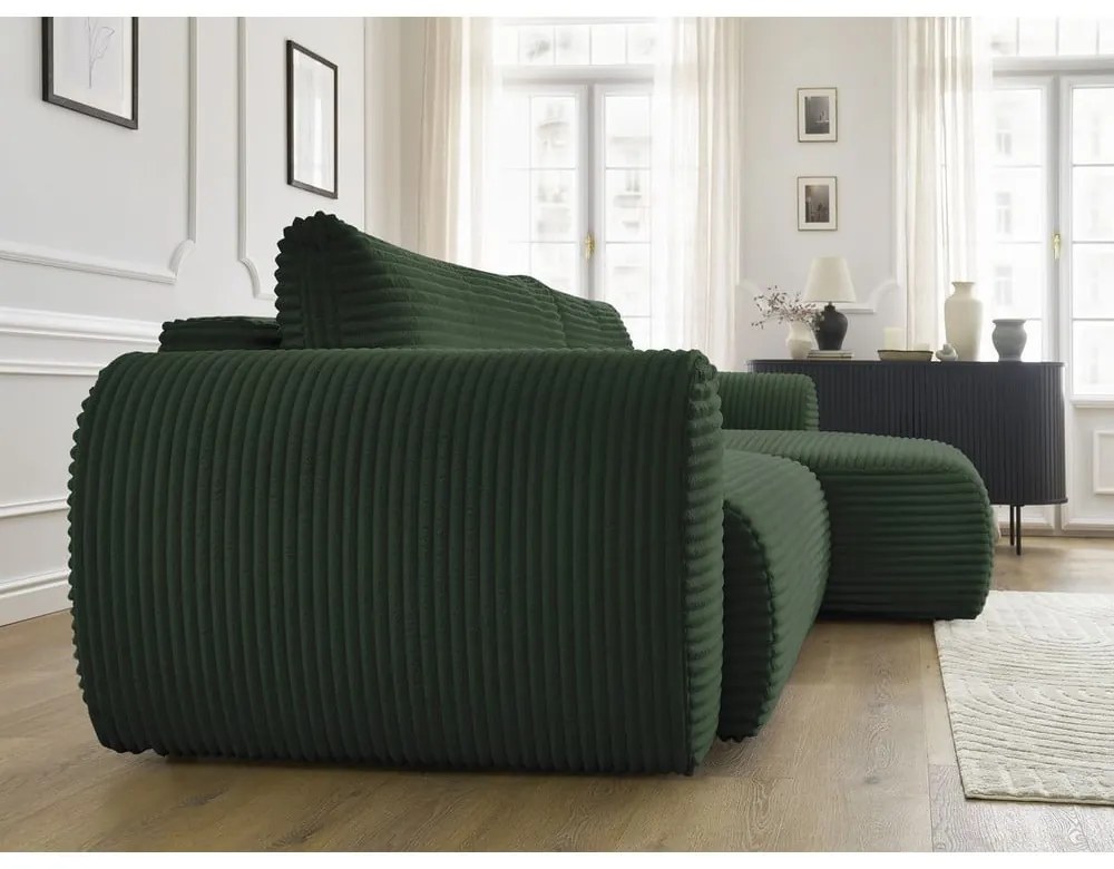 Тъмнозелен разтегателен ъглов диван от рипсено кадифе (десен ъгъл) Lucien – Bobochic Paris