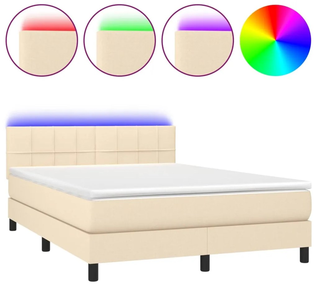 3133162 vidaXL Боксспринг легло с матрак и LED, кремаво, 140x200 см, плат