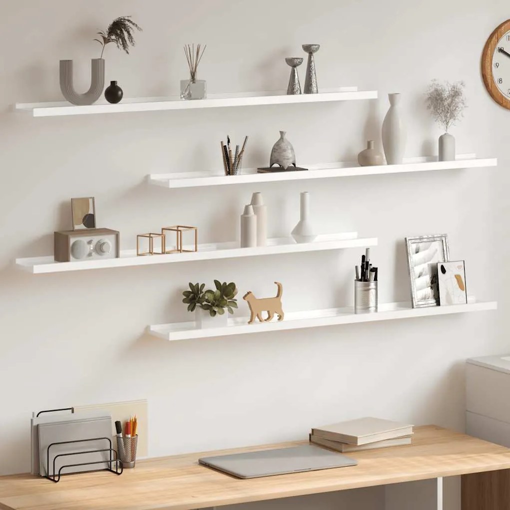 326656 vidaXL Стенни рафтове, 4 бр, бял гланц, 100x9x3 см
