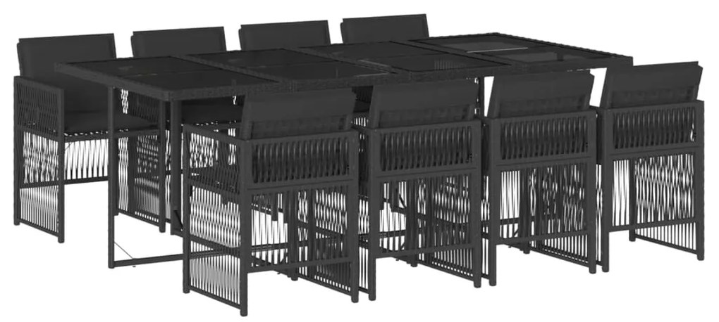 3210919 vidaXL Градински трапезен комплект възглавници 9 части черен полиратан