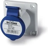 Scame Промишлен контакт 2P+Е 16A 230V IP54 ПРАВ серия Optima панелен монтаж 75х75мм  - 423.1663