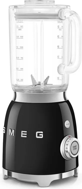 Блендер Smeg BLF03BLEU, 800W, 1.5 л, 18000 об/мин, 4 програми, 4 скорости + Пулс, Неръждаема стомана, Черен