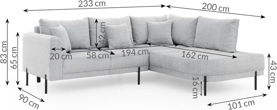 Светлосив шенилов ъглов диван (десен ъгъл/L форма) Mauris – Ropez
