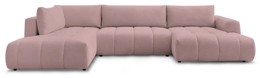 Розов сгъваем/с място за съхранение ъглов диван (ляв ъгъл/U форма) Fuji – Bobochic Paris