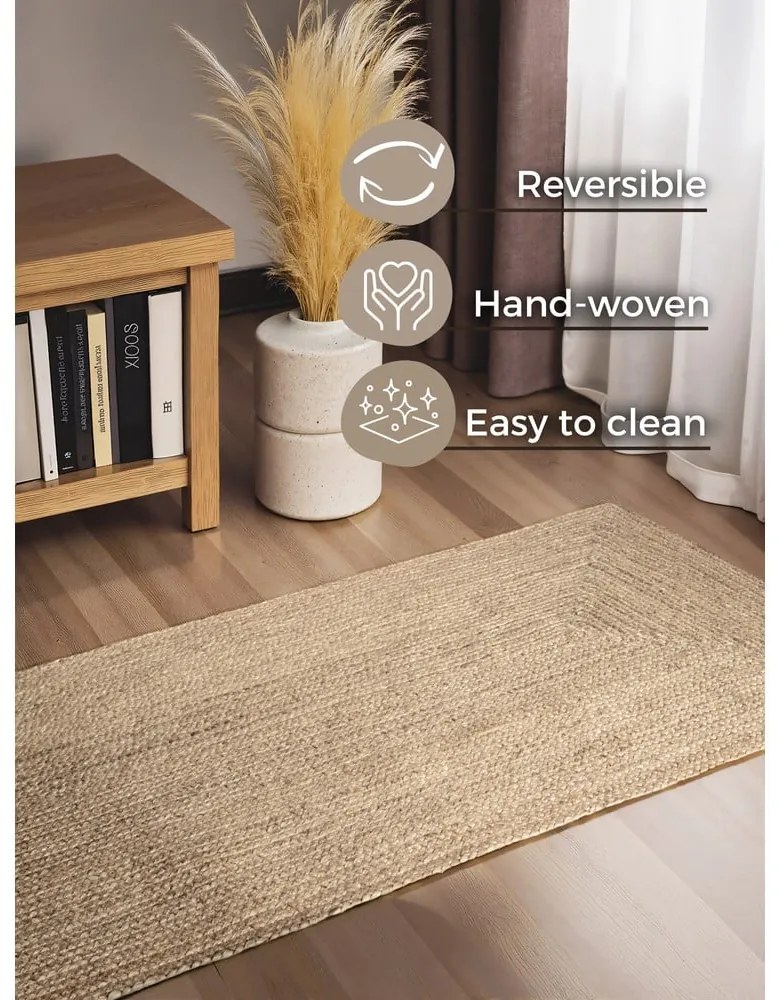 Двустранна/ръчно изработена ютена пътека в светло естествен цвят 80x200 cm Juno – Hanse Home