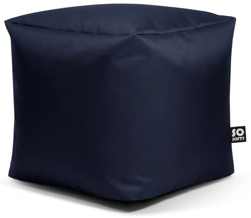 Тъмносин детски пуф от изкуствена кожа Cube M – So Soft?