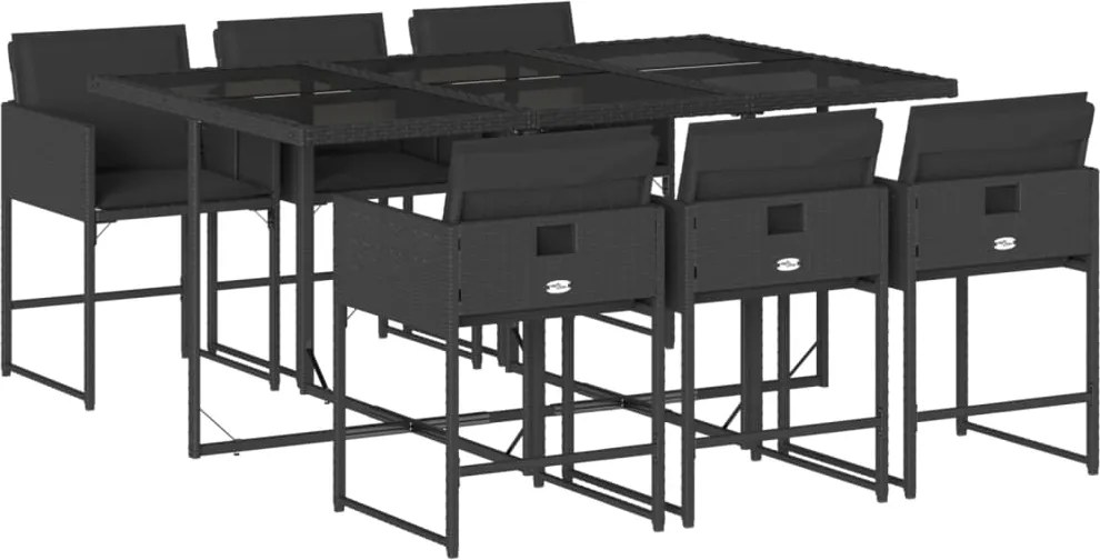 3211267 vidaXL Градински трапезен комплект 7 части възглавници черен полиратан