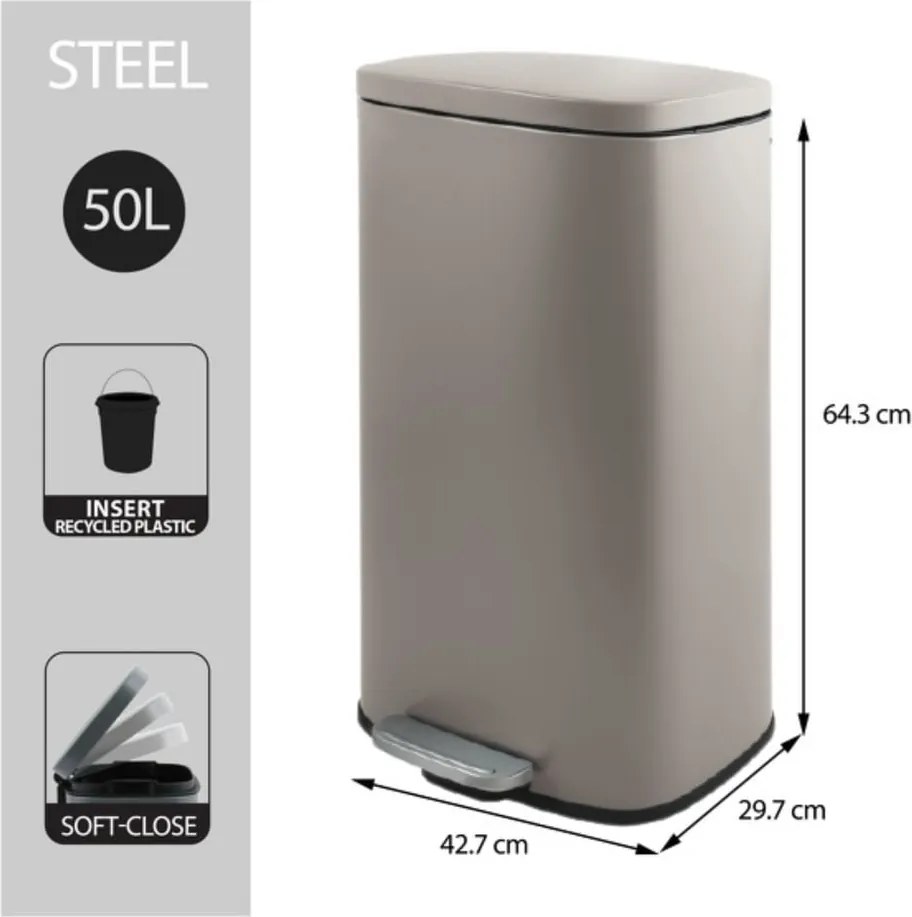 Кафяво-сиво стоманено кошче за боклук с педал 50 l Akira – Spirella