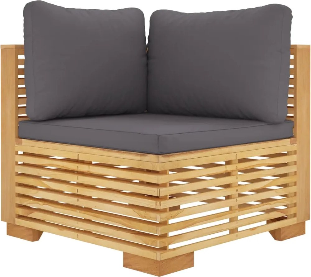 319160 vidaXL Градински ъглов диван с тъмносиви възглавници, тик масив