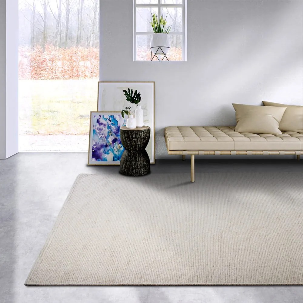 Кремав ръчно изработен килим със смес от вълна 190x280 cm Pradesh Natural White – Elle Decoration