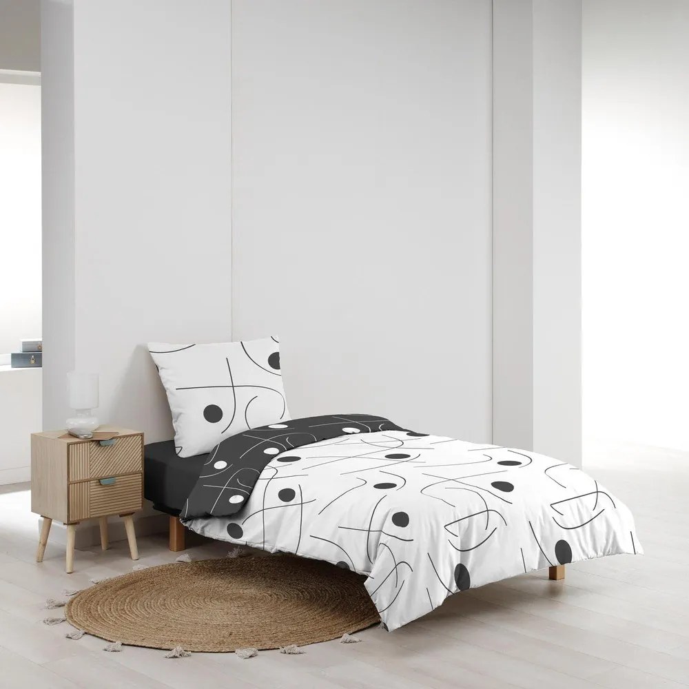 Бяло-тъмносиво единично спално бельо от микрофибър 140x200 cm Sonate – douceur d'intérieur