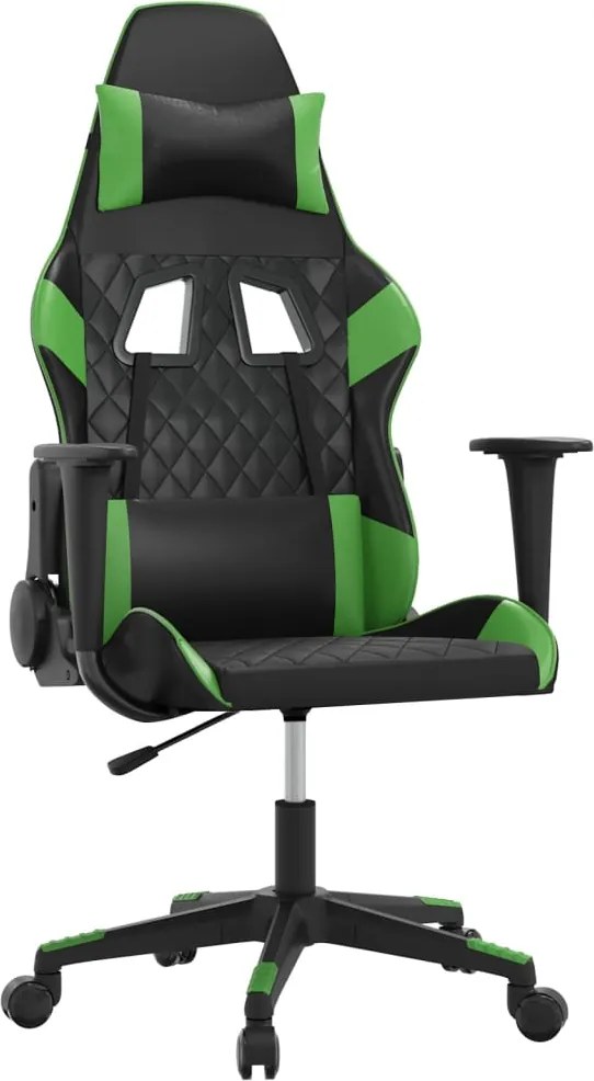 345514 vidaXL Масажен гейминг стол, черно и зелено, изкуствена кожа