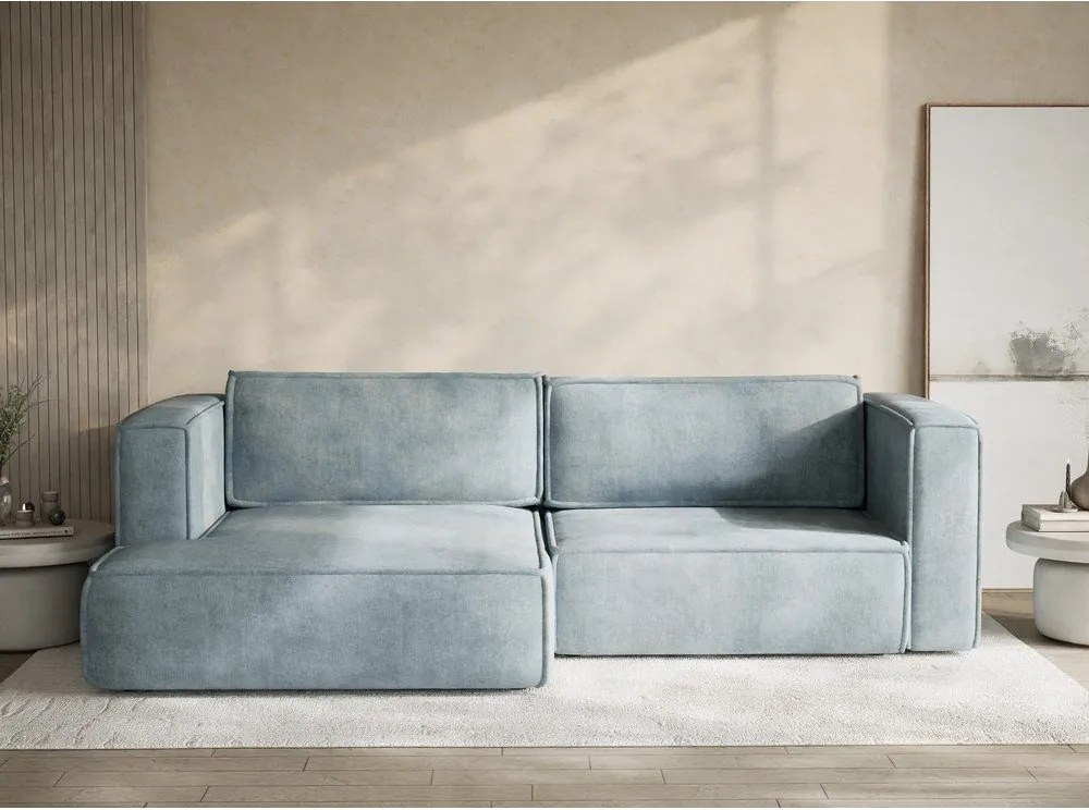 Светлосин шенилов сгъваем/с място за съхранение ъглов диван (ляв ъгъл) Velto – Maison de Rêve