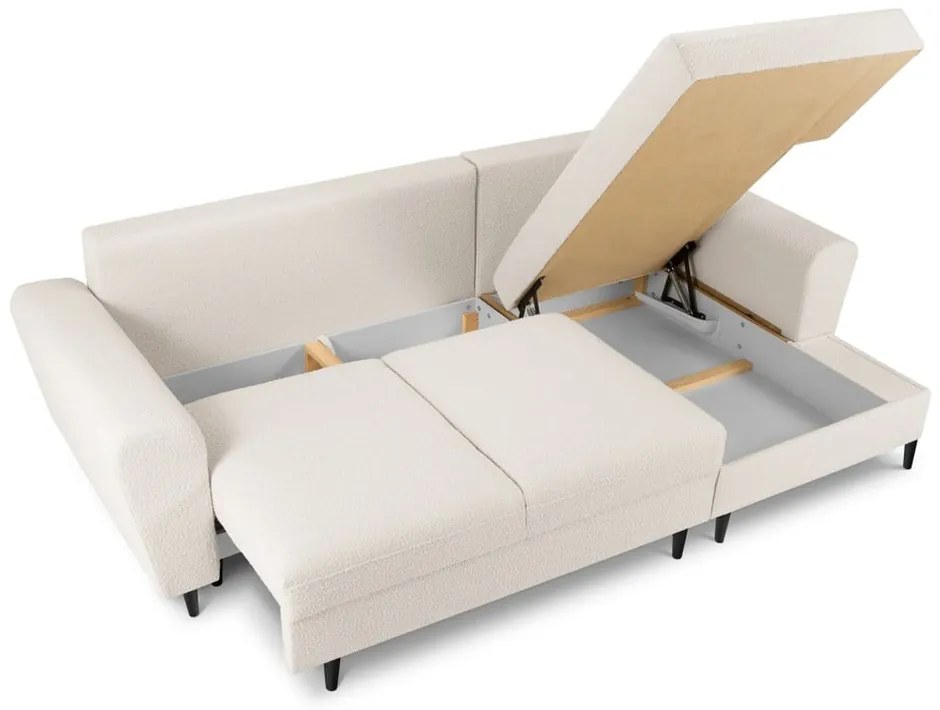 Бежов разтегателен ъглов диван с място за съхранение от прежда с примки от букле (десен ъгъл) Kyoto – Cosmopolitan Design