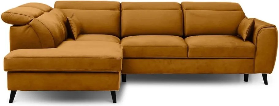 Жълт кадифен разтегателен ъглов диван с място за съхранение (ляв ъгъл L форма) Noble – ELTAP