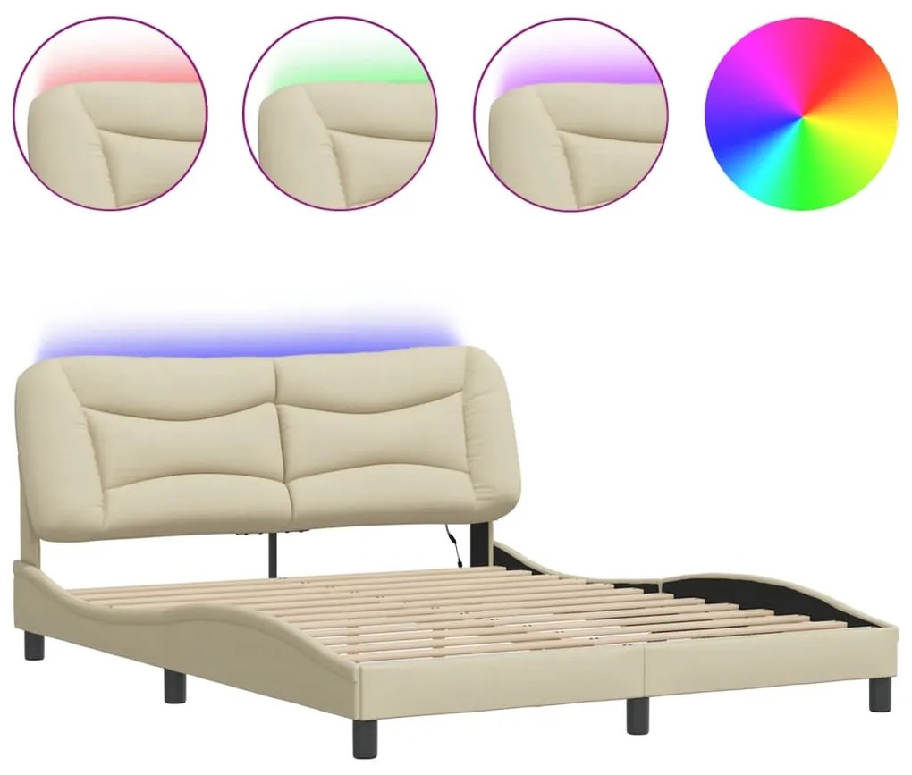 3213716 vidaXL Рамка за легло с LED без матрак Cream 160x200 cm Fabric