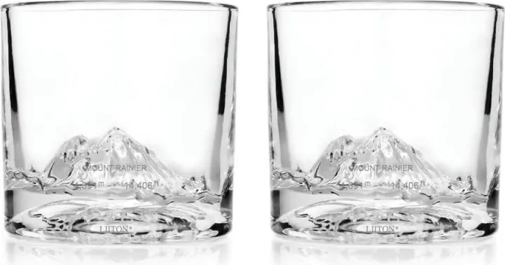 Комплект чаши за уиски LIITON 1009930 Mount Rainier, 260 мл, 2 бр, Удебелени стени, 3D дъно с форма на Връх Рейниър, Прозрачен