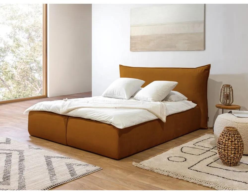 Жълто тапицирано двойно легло с място за съхранение с решетка 160x200 cm Jade - Bobochic Paris