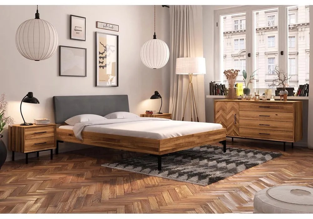 Дъбово двойно легло с тапицирана табла 160x200 cm Abises 1 - The Beds