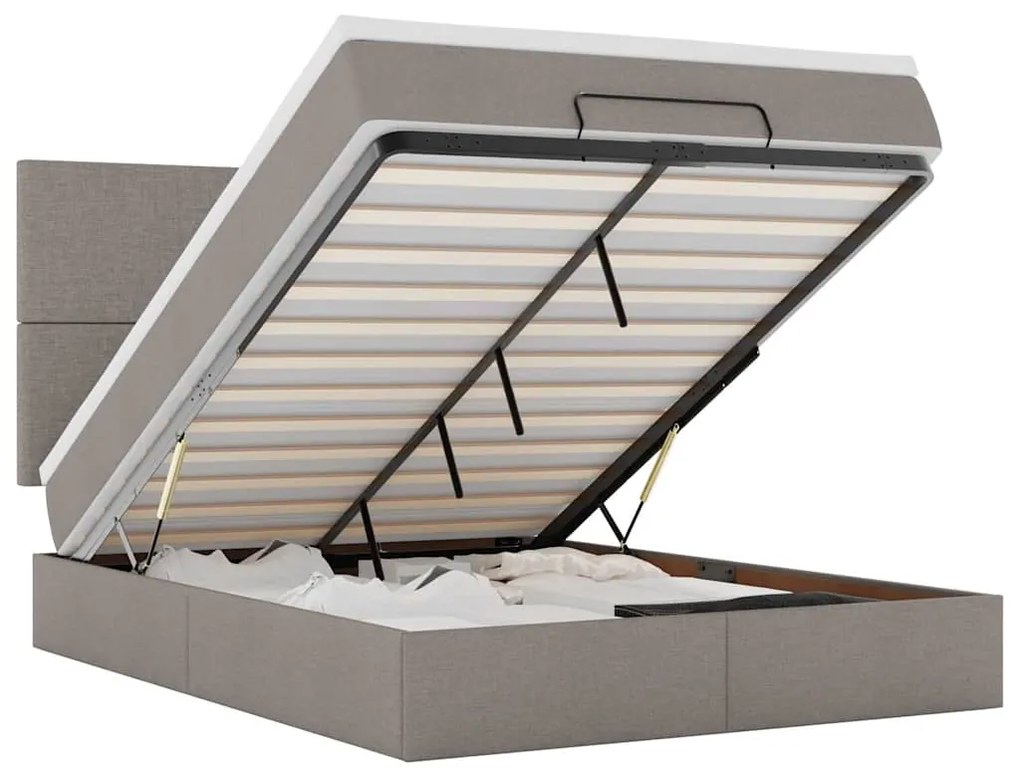 3313931 vidaXL Османска легло с матрак и LED, таупе, 140x200 см, плат