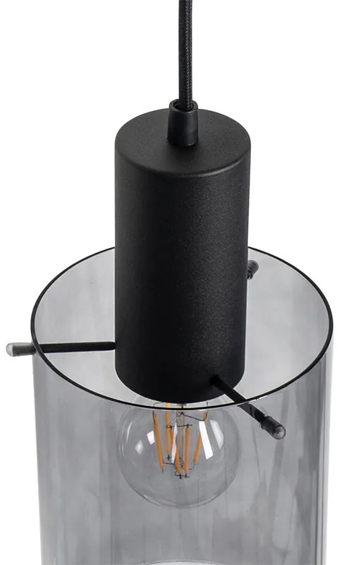 Висяща лампа черна с димно стъкло овална 3-светлина - Vidra