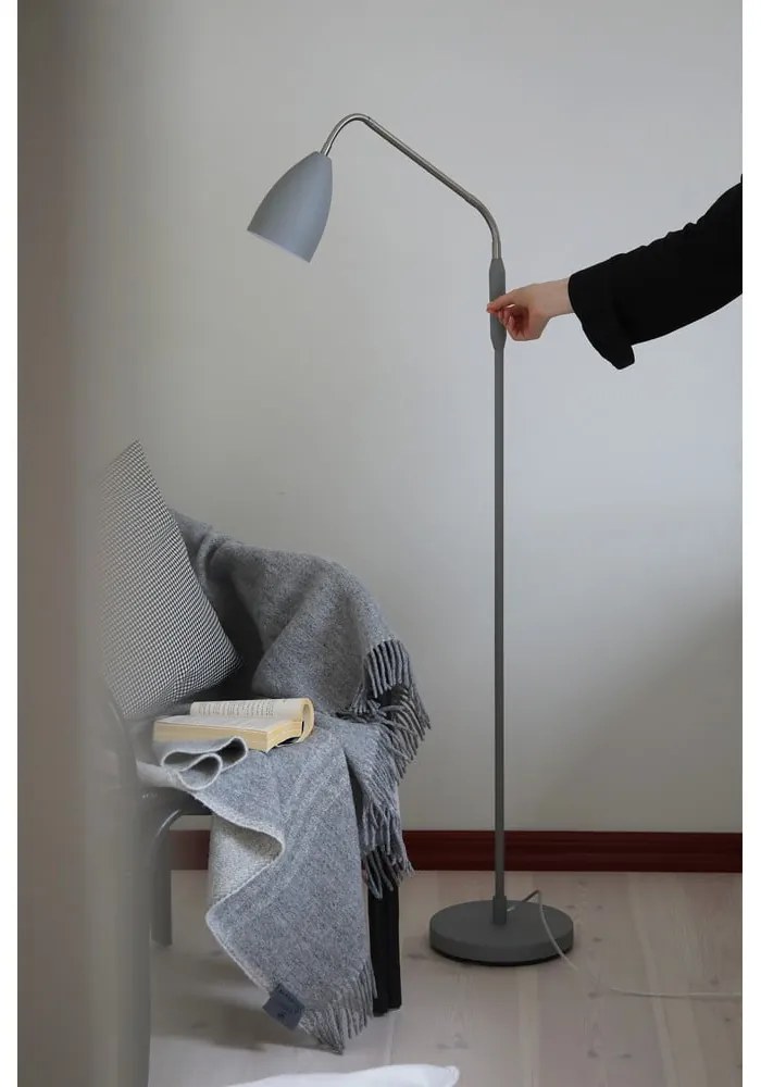 Сива LED затъмняваща се подова лампа с метален абажур (височина 140 cm) Patro – Markslöjd