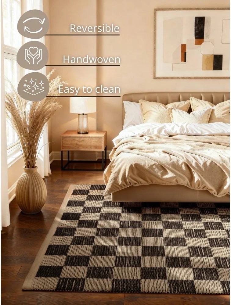 Черен/кремав двустранен/ръчно изработен килим със смес от юта 200x300 cm Rex – Hanse Home