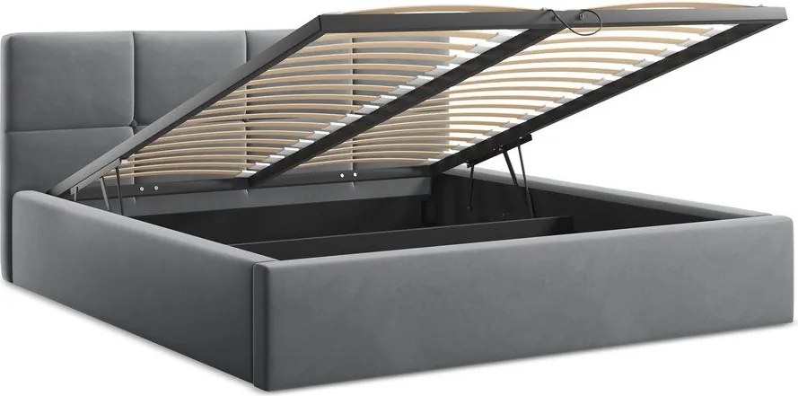 Тъмносиво кадифено двойно легло 140x200 cm тапицирано с място за съхранение и включена подматрачна рамка Hiko – Makamii