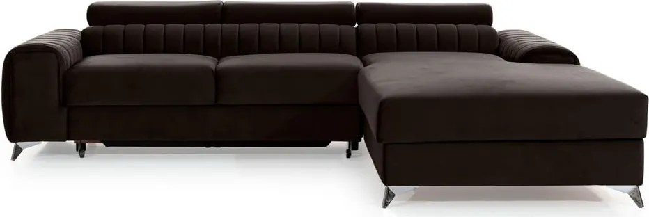 Тъмнокафяв кадифен разтегателен ъглов диван с място за съхранение (десен ъгъл) Grayson – ELTAP