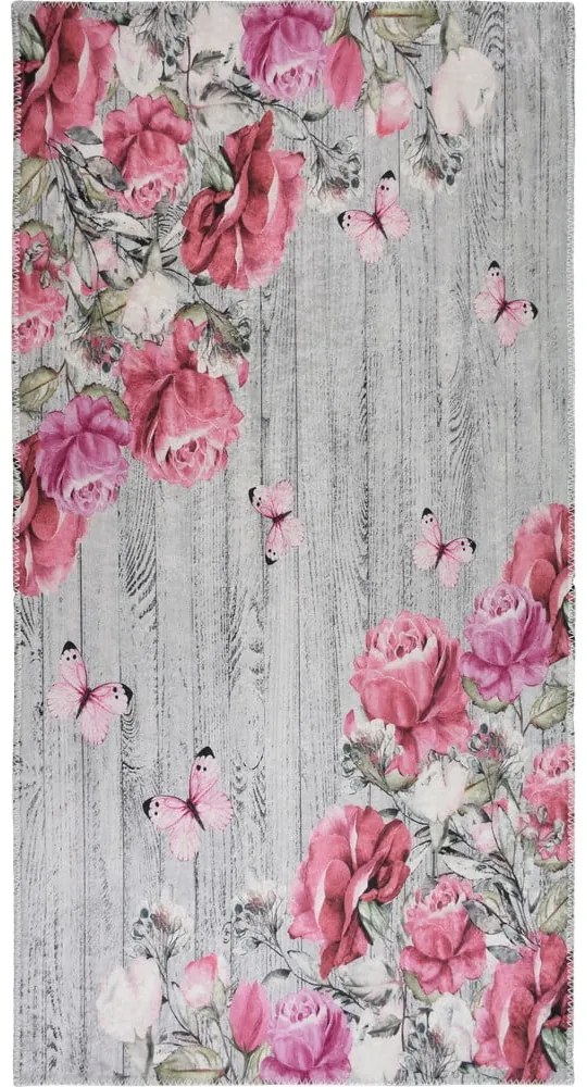 Розово-сив килим подходящ за пране 120x180 cm Blooming Roses – Vitaus
