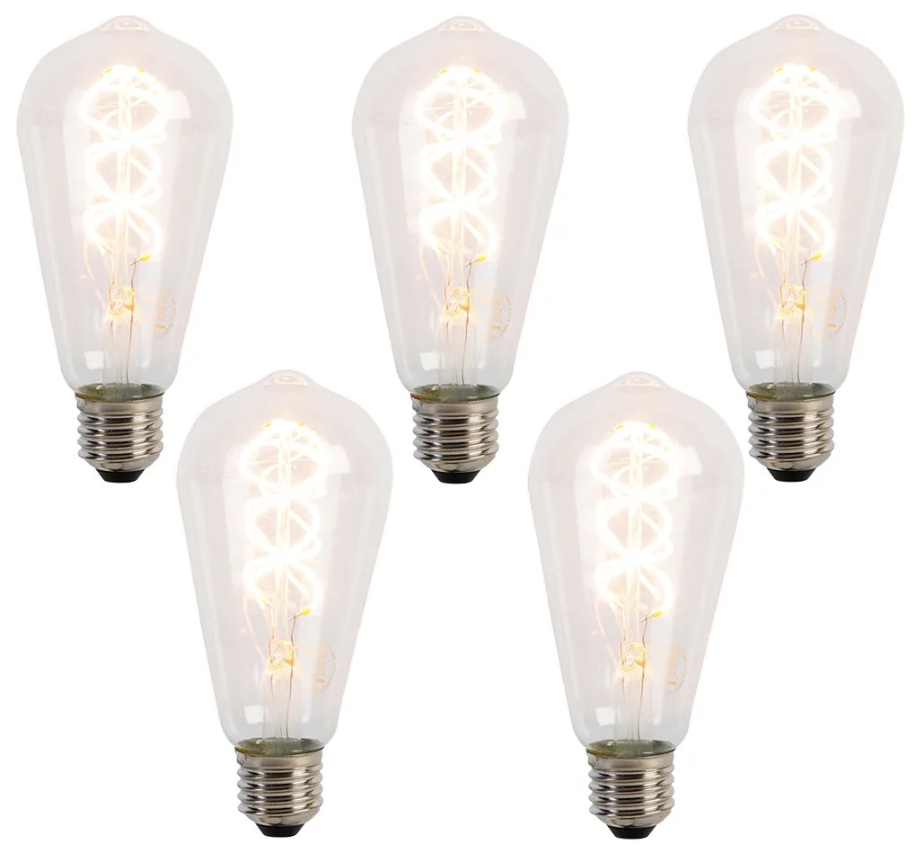 Комплект от 5 E27 LED спираловидни филаментни крушки ST64 5W 400 lm 2200K