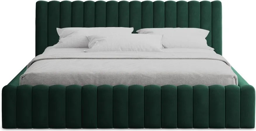 Тъмнозелено двойно легло 140x200 cm тапицирано с място за съхранение с включена подматрачна рамка Lemi – Makamii