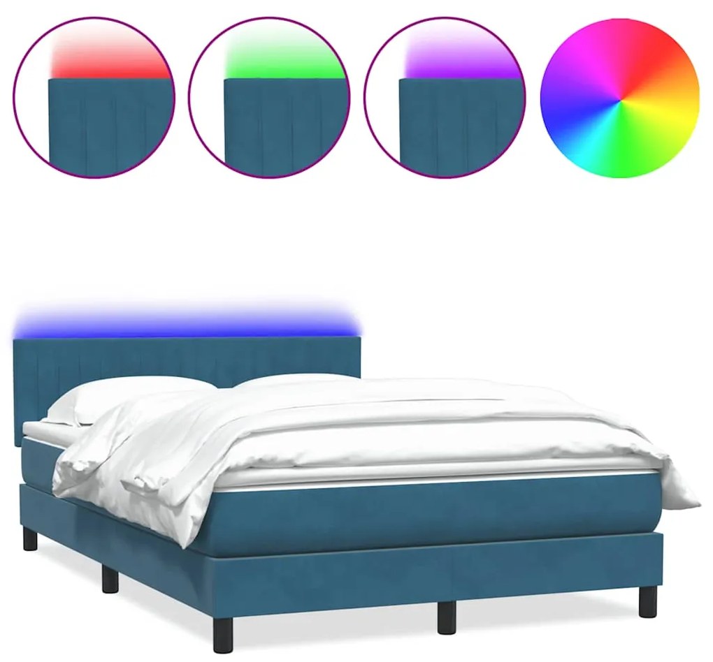 3317077 vidaXL Боксспринг легло с матрак и LED, тъмносиньо, 140x210 cm, кадифе