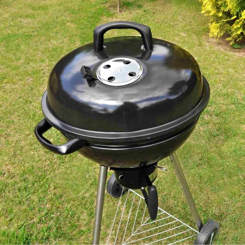 Барбекю на дървени въглища MasterGrill MG910, 46 см, Емайлирана стомана, Пепелник, 2 Колела, Черен/инокс