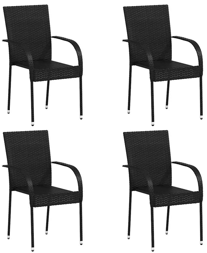310084 vidaXL Стифиращи външни столове, 4 бр, полиратан, черни