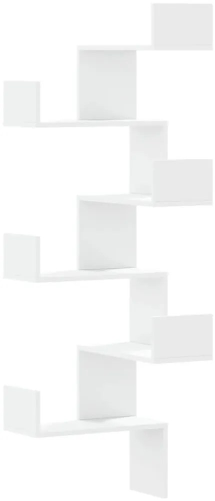 852636 vidaXL Стенен ъглов рафт, бял, 45x45x147 см, инженерно дърво