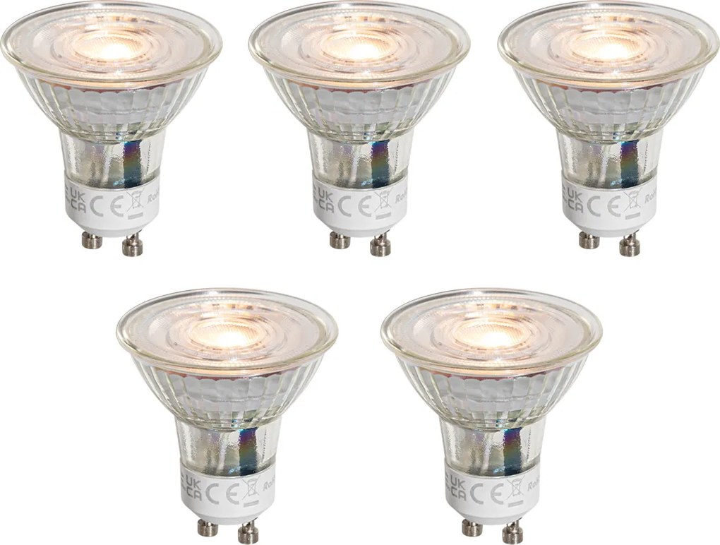 Комплект от 5 GU10 50mm LED крушки прозрачни 3W 250 lm 2200K