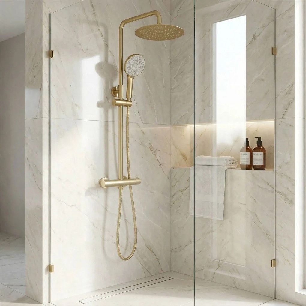 Душ комплект без чучур с термостат Rea Lungo Gold Brush