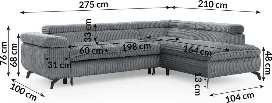 Сив ъглов диван от рипсено кадифе (десен ъгъл L форма) Marbeya – Ropez