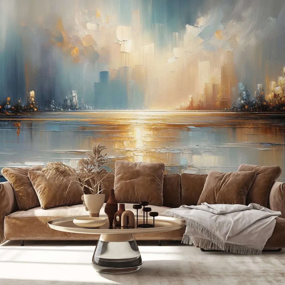 Самозалепващ тапет – Абстрактен градски пейзаж в топли тонове