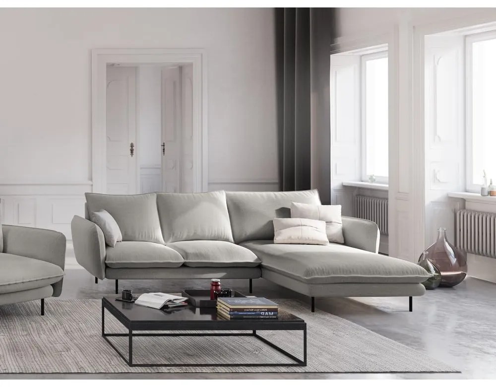 Светлосив ъглов диван, десен ъгъл Vienna - Cosmopolitan Design