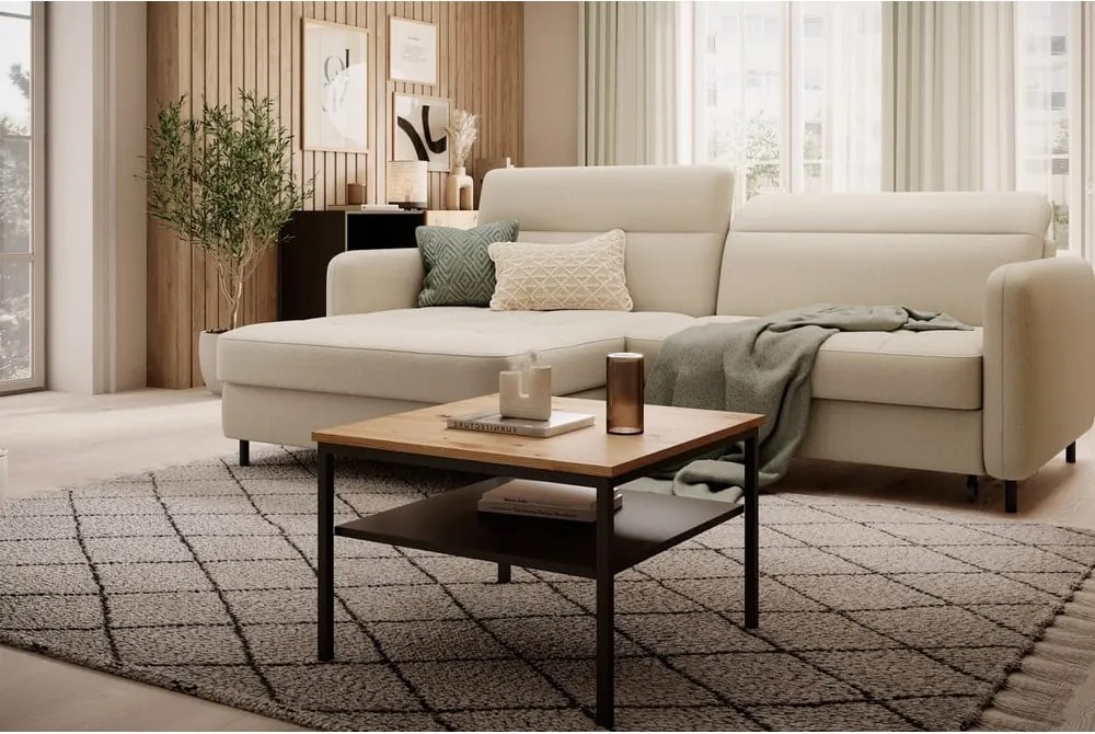 Бежов кадифен разтегателен ъглов диван с място за съхранение (ляв ъгъл) Gomsi – ELTAP