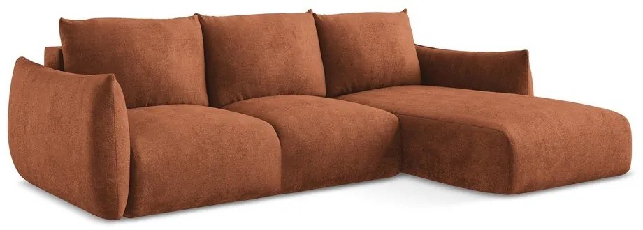 Теракотен шенилов сгъваем ъглов диван (десен ъгъл) Leila – Makamii