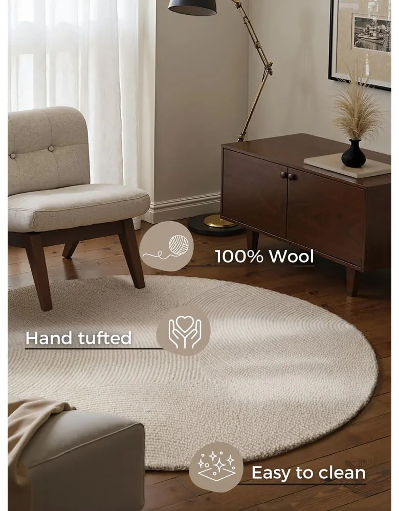 Ръчно изработен вълнен кръгъл килим в светло естествен цвят ø 200 cm Eleni Natural White – Hanse Home